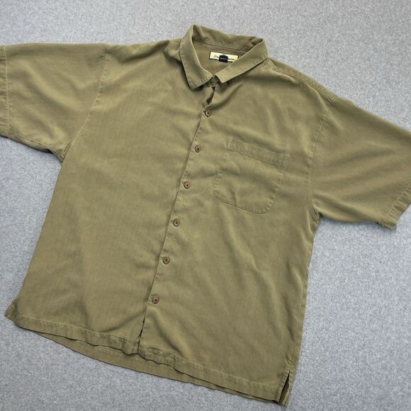 Tommy Bahama Silk Shirt Mens XL Brown Short Sleeve Button Up Havana Style READ - Picture 1 of 10